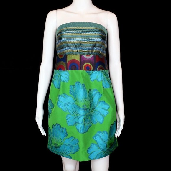 Desigual La Gardienne Green Floral Jacquard Strapless Cocktail Dress - Picture 4 of 11